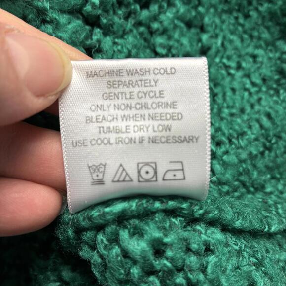 Olivia Sky Emerald Green Chunky Textured Knit Crew Neck Sweater - Size Large - Picture 5 of 7